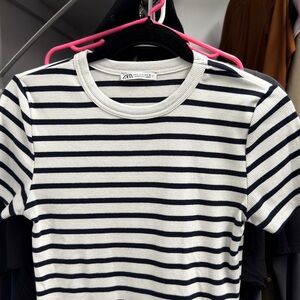 Zara Navy and White Striped Top